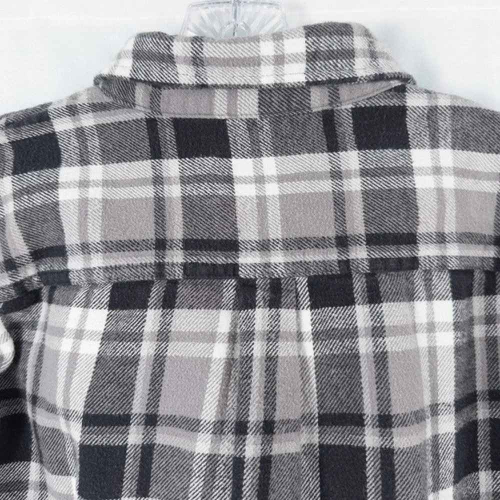 Eddie Bauer Mens Everyday Flex Flannel Plaid Button Down Shirt Large Gray Cotton